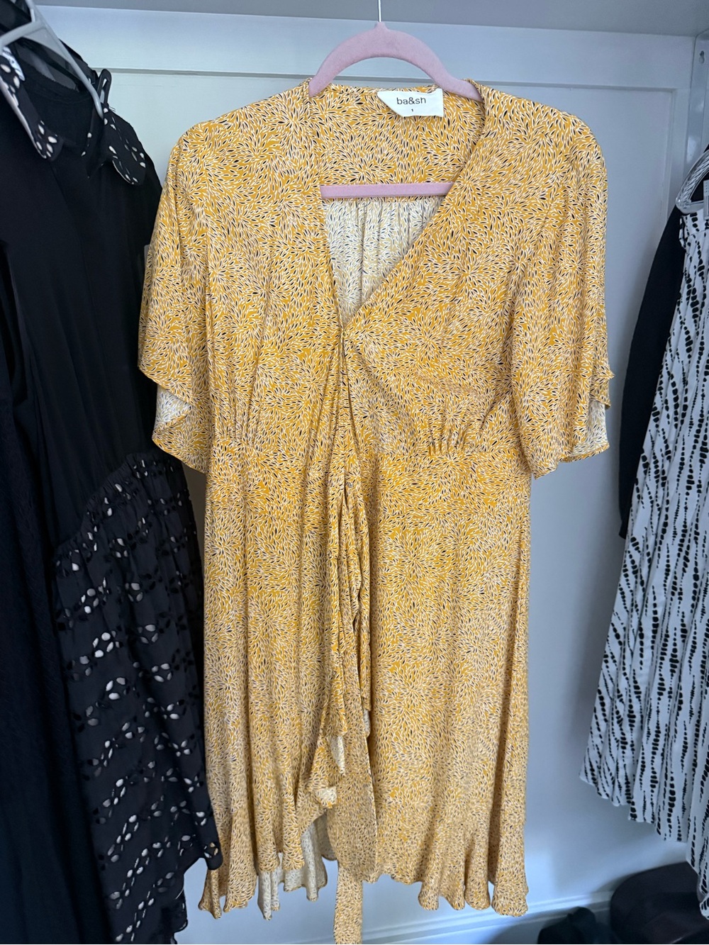 Ba&sh Yellow Floral Wrap Midi Dress